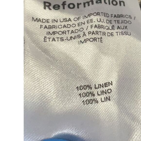 Reformation Jameson Linen Pant Wide Leg Olive Green Abstract print Burlap Pocket - Picture 7 of 8